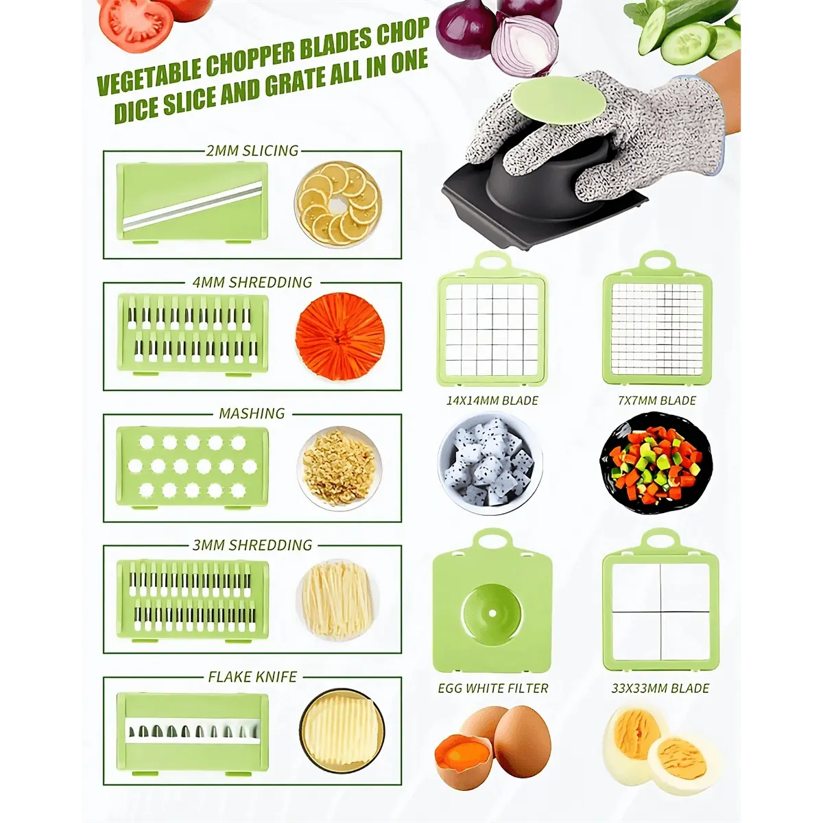 7 Interchangeable Stainless Steel Blades for Multifunctional Vegetable Cutter & Slicer