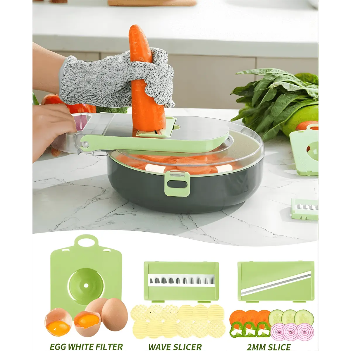 360 Rotating Drain Basket Feature of 9-in-1 Vegetable Cutter & Slicer