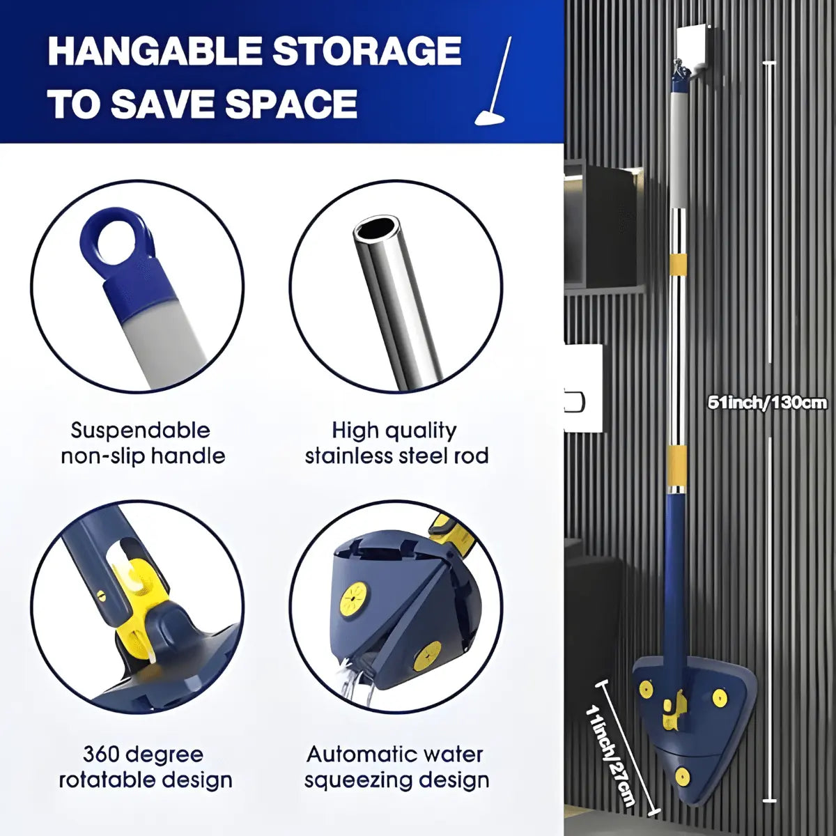 Hygienic hands-free wringing with 360° rotating mop in UAE home